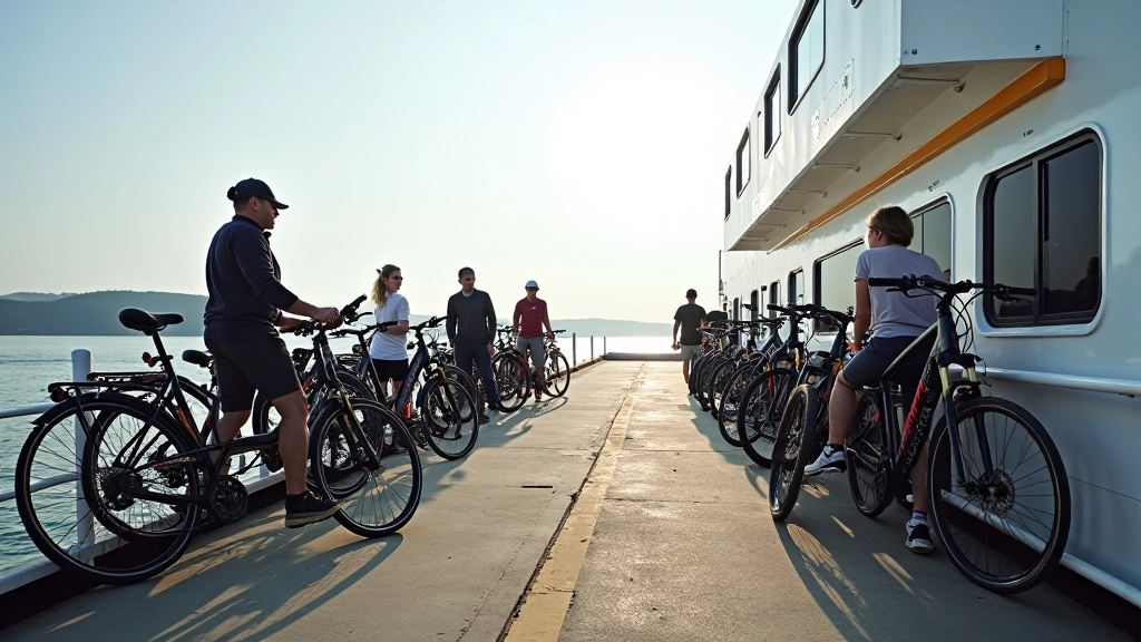 Ferry loading area showing proper bike transport setup for brixline crossings