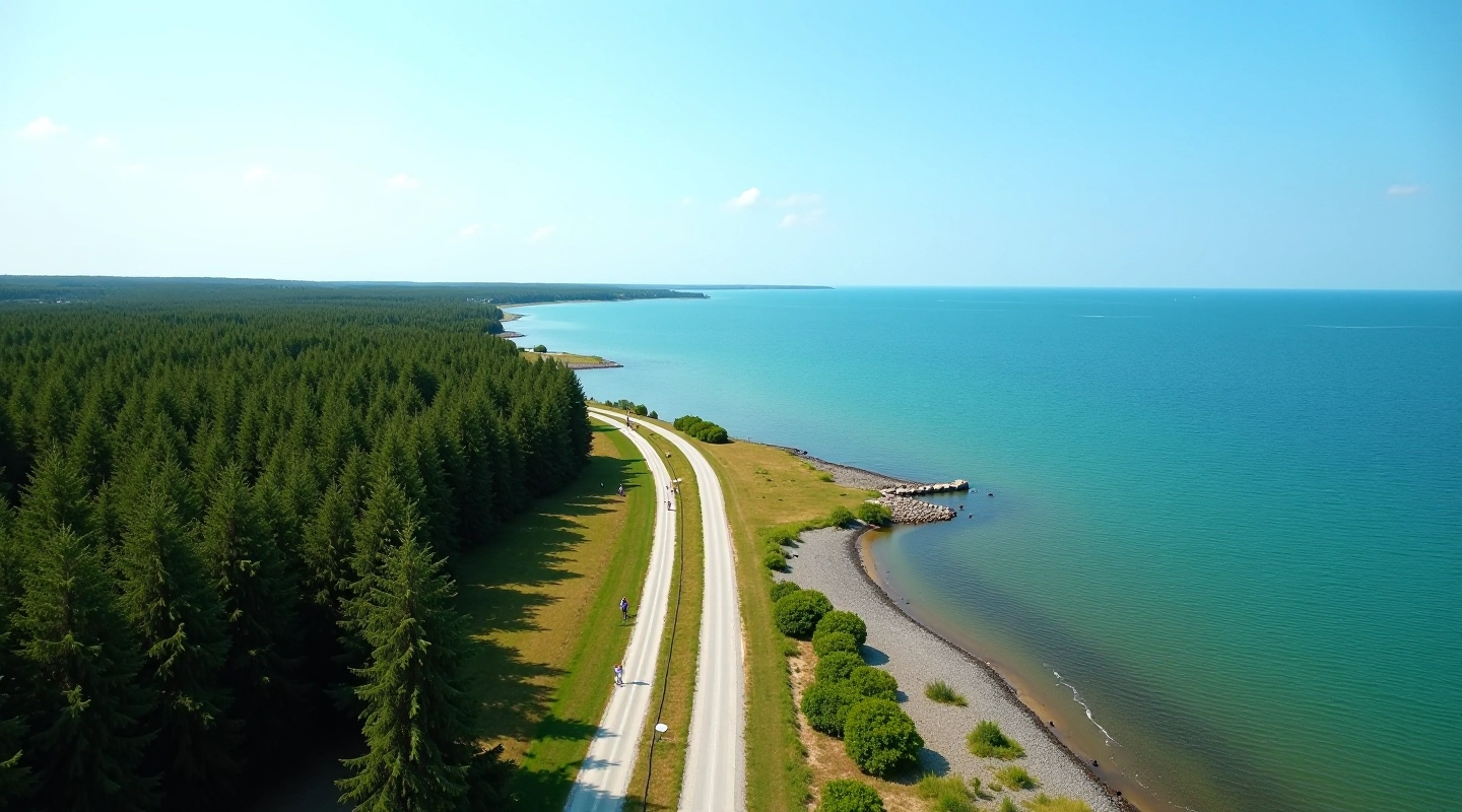 Scenic coastal cycling route on Saaremaa brixline with sea views and pine forests
